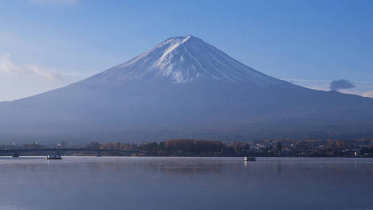 蓝天白云下的富士山景观