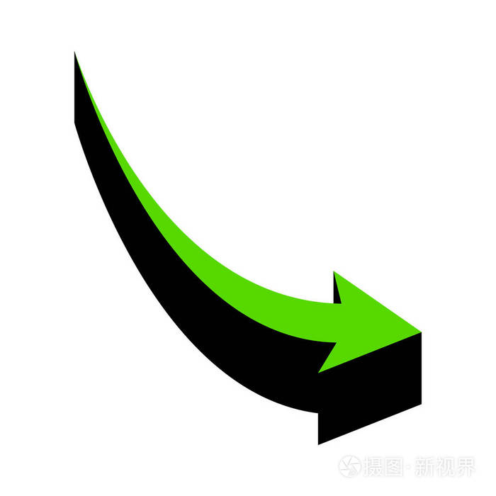 箭头符号下降.矢量.绿色3d 图标, 黑色侧面在 w 上