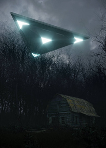 3d. 在森林里的小屋上渲染不明飞行物
