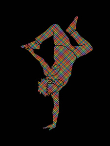 街头舞蹈, B 男孩舞蹈, 嘻哈舞蹈动作使用彩色像素图形矢量设计