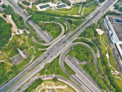 城市高架桥梁道路街景景观航拍鸟瞰景色