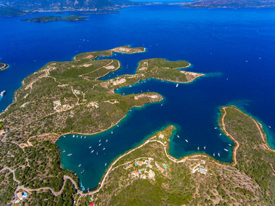 Meganisi 海岛希腊海岸和海的鸟瞰