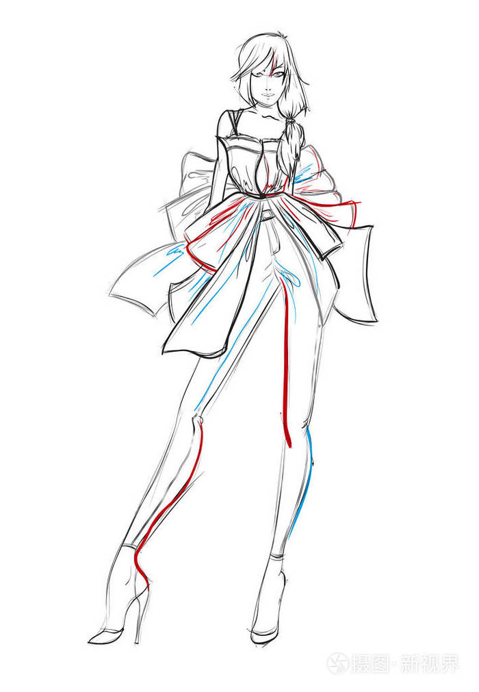 时尚插画时尚的时装模特时尚女孩sketc