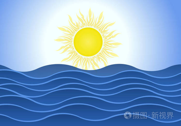 明亮的夏天太阳在蓝色海波浪背景