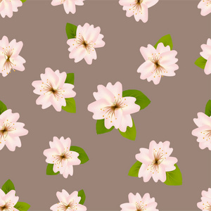 春天的樱花。与日本樱花无缝模式。粉红色的花朵在灰色米色背景。浪漫矢量插画