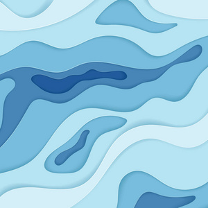 抽象蓝色波浪纸3d 扩散水平元素为设计横幅海报和小册子。3d 剪纸装饰纹理与弯曲层。矢量背景