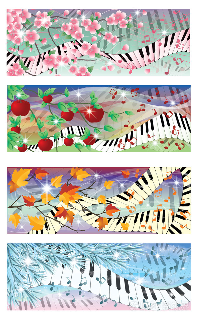 四个季节横幅, 矢量插画的交响乐