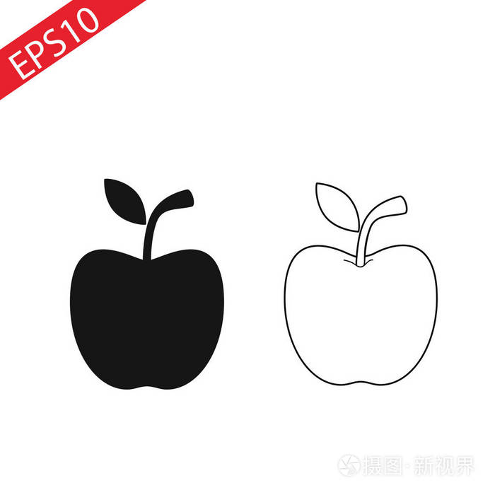 苹果线和字形图标, 饮食和水果, 健康食品符号矢量图形, 一个线性模式