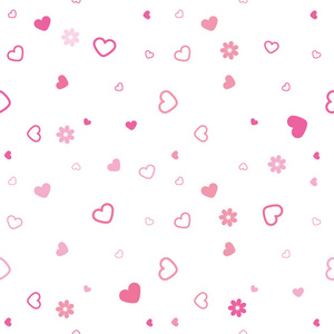 矢量无缝的心图案, 白色和粉红色的颜色