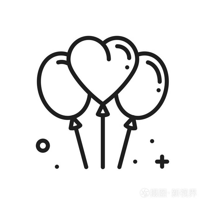 气球, 空气气球线心脏图标.爱的标志和象征.