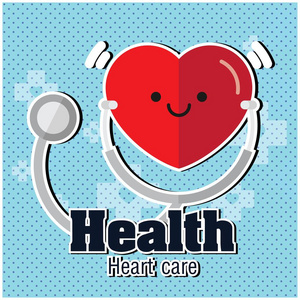健康心脏护理红色心脏耳机蓝色背景矢量图像