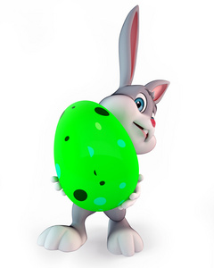微笑复活节兔子搬运多彩绿色蛋