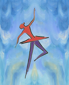 跳舞的芭蕾舞演员。水墨画与油画