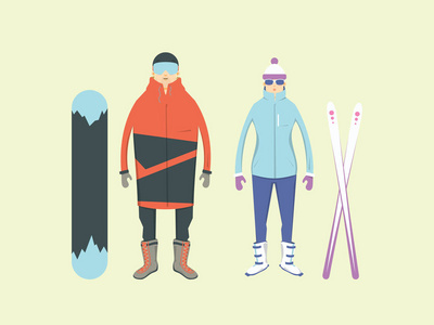 极端冬季运动和冒险在山上。男人和女人用滑雪板和滑雪板