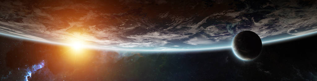 空间3d 渲染元素中的遥远行星系统全景图