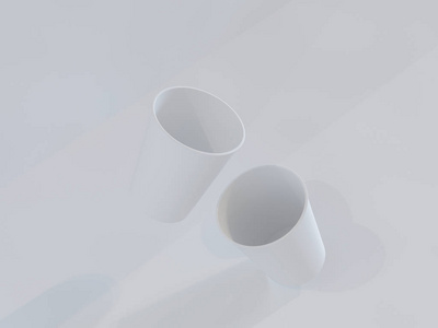 3d. 在自然光线下的平面纸杯模型。白色背景。3d 渲染器