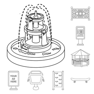 公园, 设备轮廓图标在集合中进行设计。行走和静止矢量符号股票 web 插图
