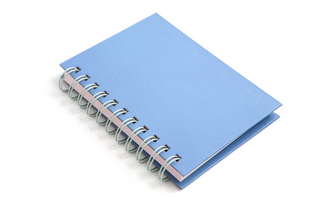 隔离在白色背景的蓝色笔记本