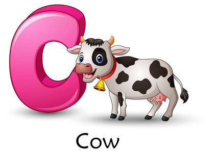 字母 C 的矢量插图为母牛卡通字母表