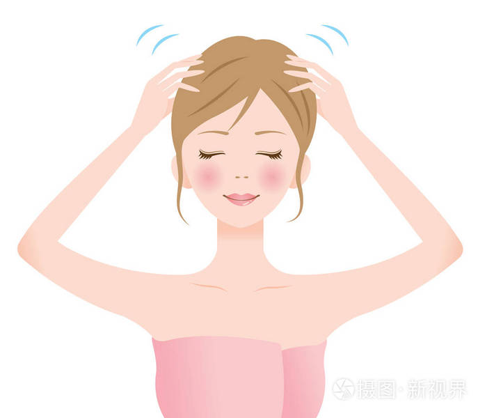 年轻女子给自己做头皮按摩.美容保健理念