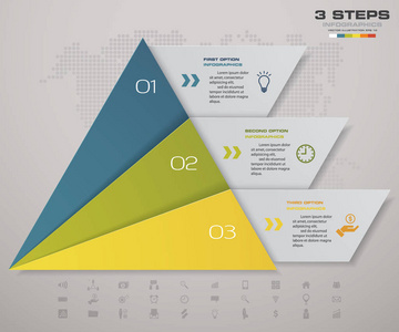 3 步骤金字塔与文本在每个级别上的可用空间。信息图表，演示文稿或广告。Eps10