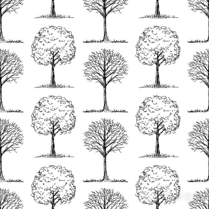 落叶树草图图案