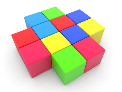 五颜六色的立方体堆积在十字架上. 3 d 插图