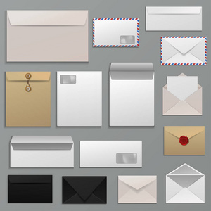 信封向量空白信件在邮寄到邮寄邮寄地址和明信片模板插图组背景下的商业样机通信