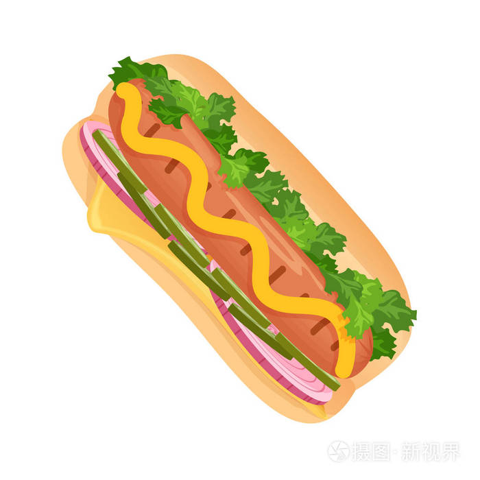 矢量隔离平板插画热狗海报