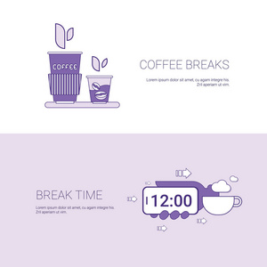 咖啡休息时间和休息模板 Web 横幅与复制空间