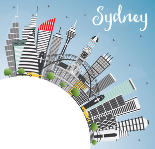 悉尼澳大利亚城市天际线与灰色建筑, 蓝天和