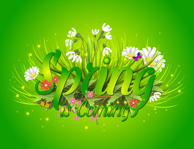 花卉春季背景与文字信函装饰品美丽的书法花海报矢量插图