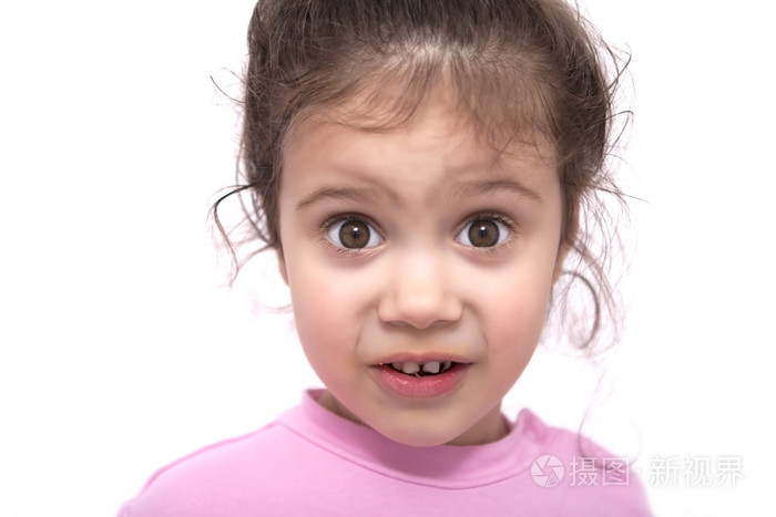 在白色背景上孤立的惊讶的女孩