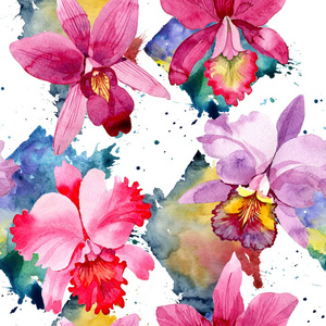 在水彩风格的野花粉红色兰花图案
