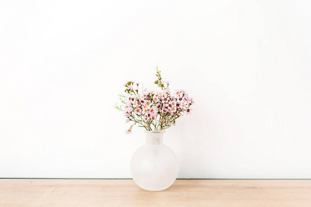 白色背景花瓶上的野花。前视图最小组合