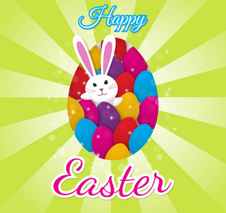 复活节贺卡与五颜六色的鸡蛋和兔子兔