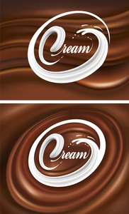 牛奶舌头飞溅奶油在巧克力波浪背景