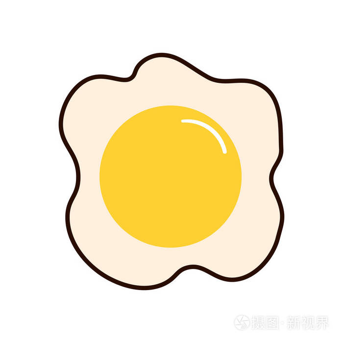 煎蛋在白色背景上的图标炒鸡蛋早餐蛋白乳制品平面插图