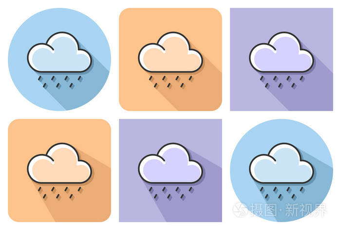 带有平行而非平行长阴影的重降雨量的轮廓图标