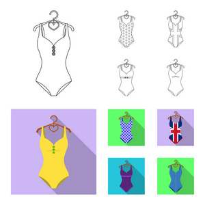 不同种类的泳装。泳衣集合图标的轮廓, 平面风格矢量符号股票插画网站
