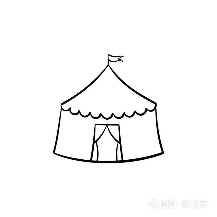 天棚式马戏团帐篷手画素描图标