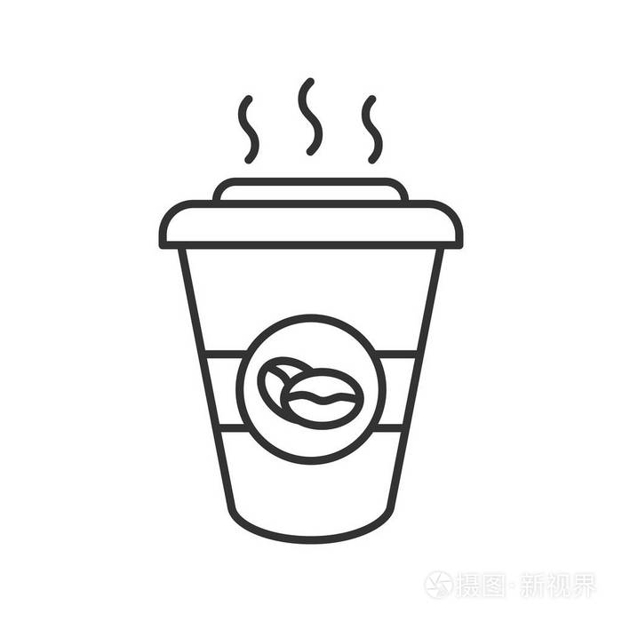 插画 咖啡去线性图标.细线插图.一次性咖啡杯盖.轮廓符号.