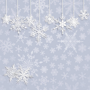 圣诞插图白色挂雪花在浅蓝色背景
