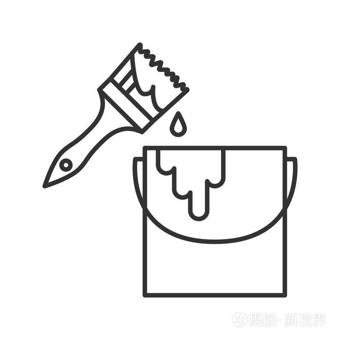 油漆桶与画笔线性图标.细线插图.油漆,染色.轮廓符号.