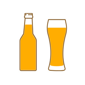 一杯啤酒和一瓶酒。符号模板徽标。白色背景上的孤立向量图