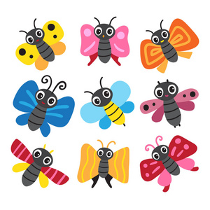 蝴蝶字集设计动物角色矢量设计