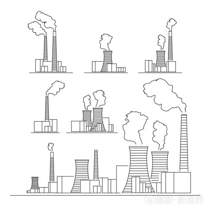 一组工厂的图片植物的管子产生烟雾工厂污染了大自然五角星形图标徽标