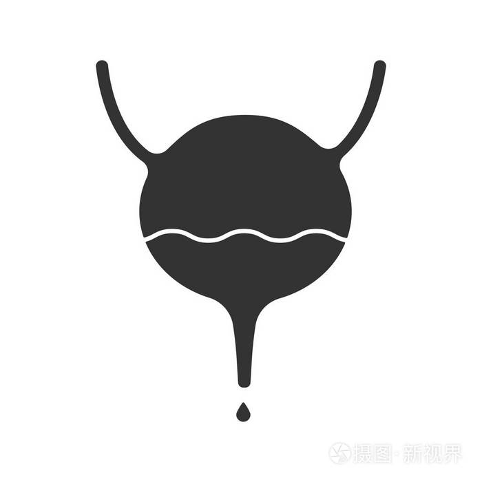 膀胱, 输尿管和尿道字形图标.泌尿系统.剪影符号.负空间.矢量隔离插图