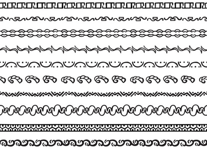 一套十图解装饰无缝边框由手绘元素制成的黑色