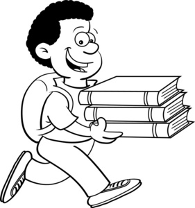 黑色和白色的孩子携带书籍插图